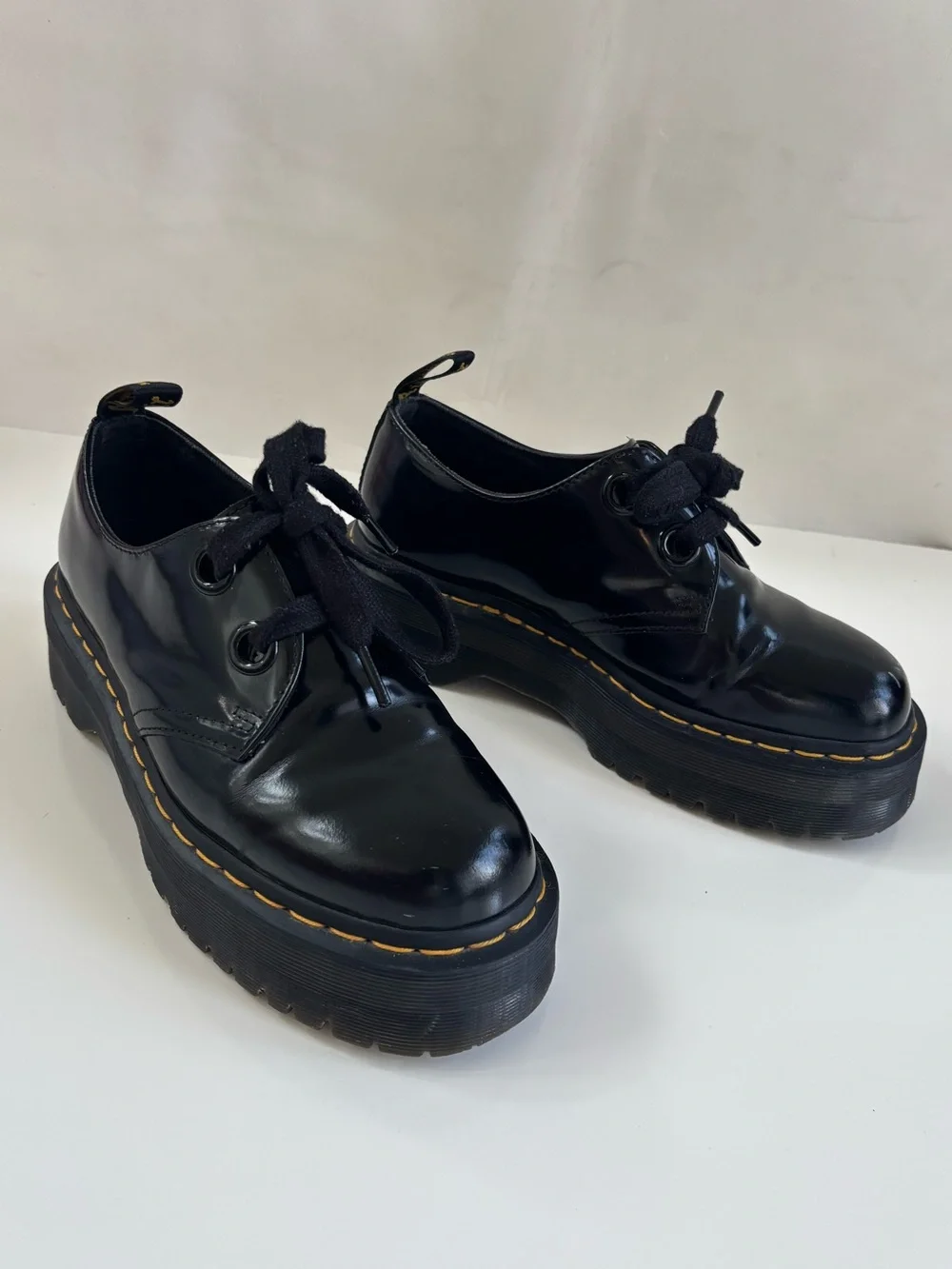 Dr. Martens Women's Black Holly Women's Leather Platform Shoes Size US 8 EU39
